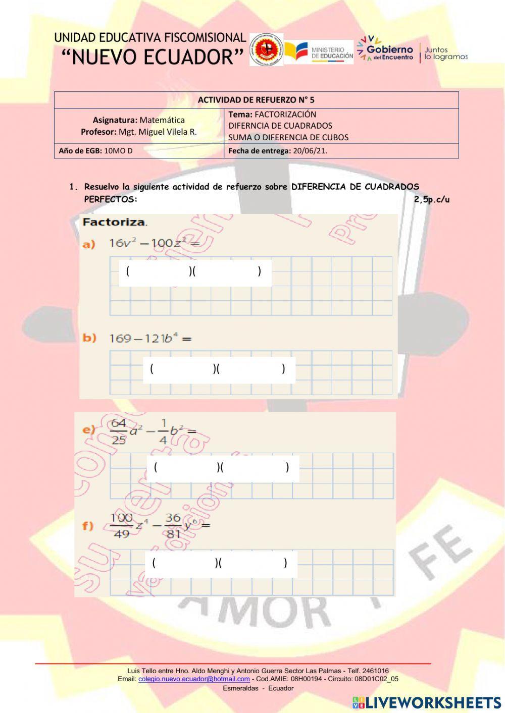 Factorización de Binomios