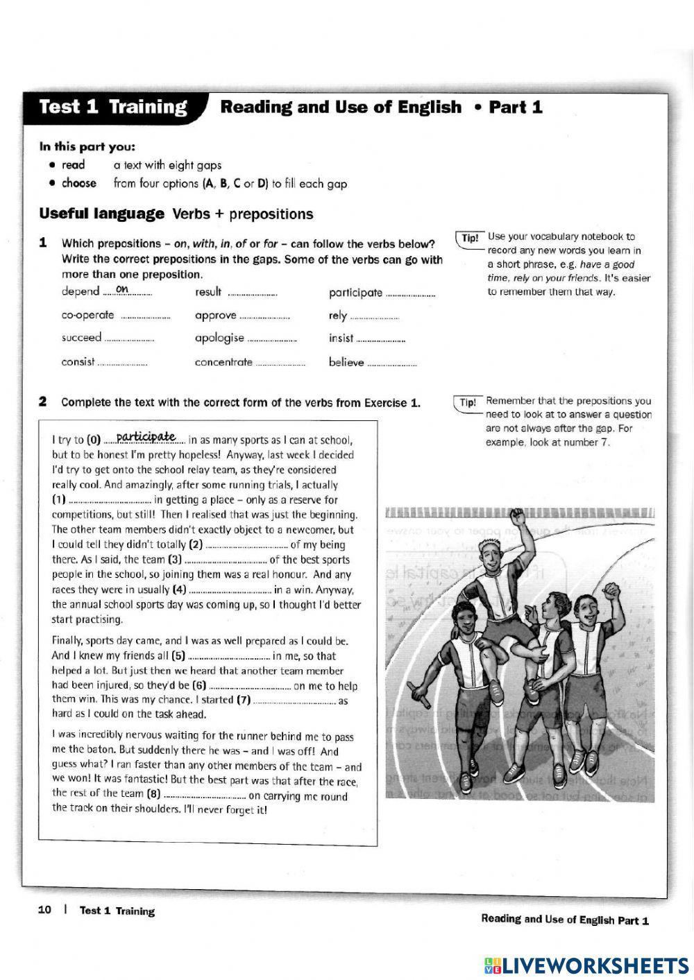 FCE - Test 1 - Use of English Part 1 - Verb+prepositions