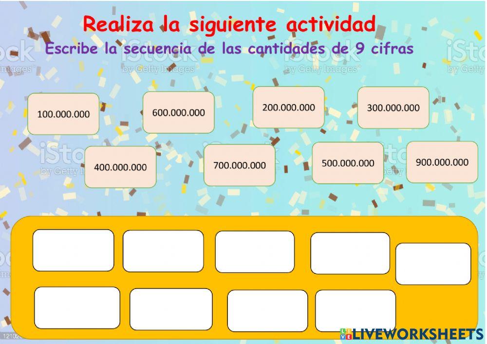 Cantidades desde hasta 9 cifras