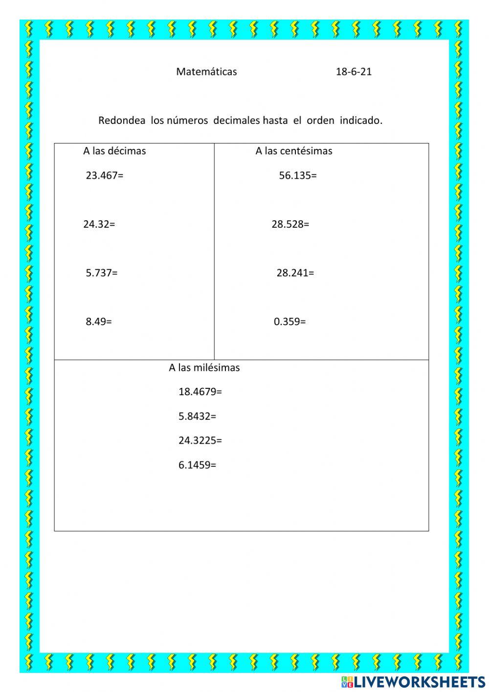 Redondea  los números  decimales
