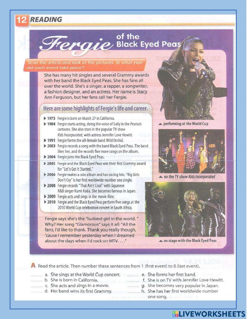 Reading exercise: Fergie from the  Black Eyed Peas