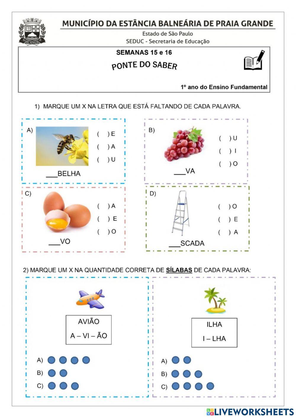 Atividades de português da plataforma