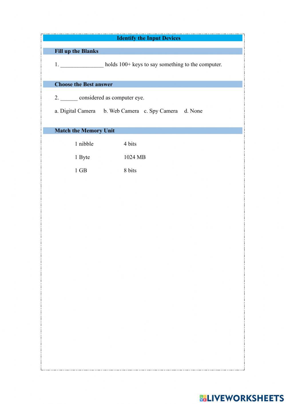 Identify Input Device worksheet | Live Worksheets