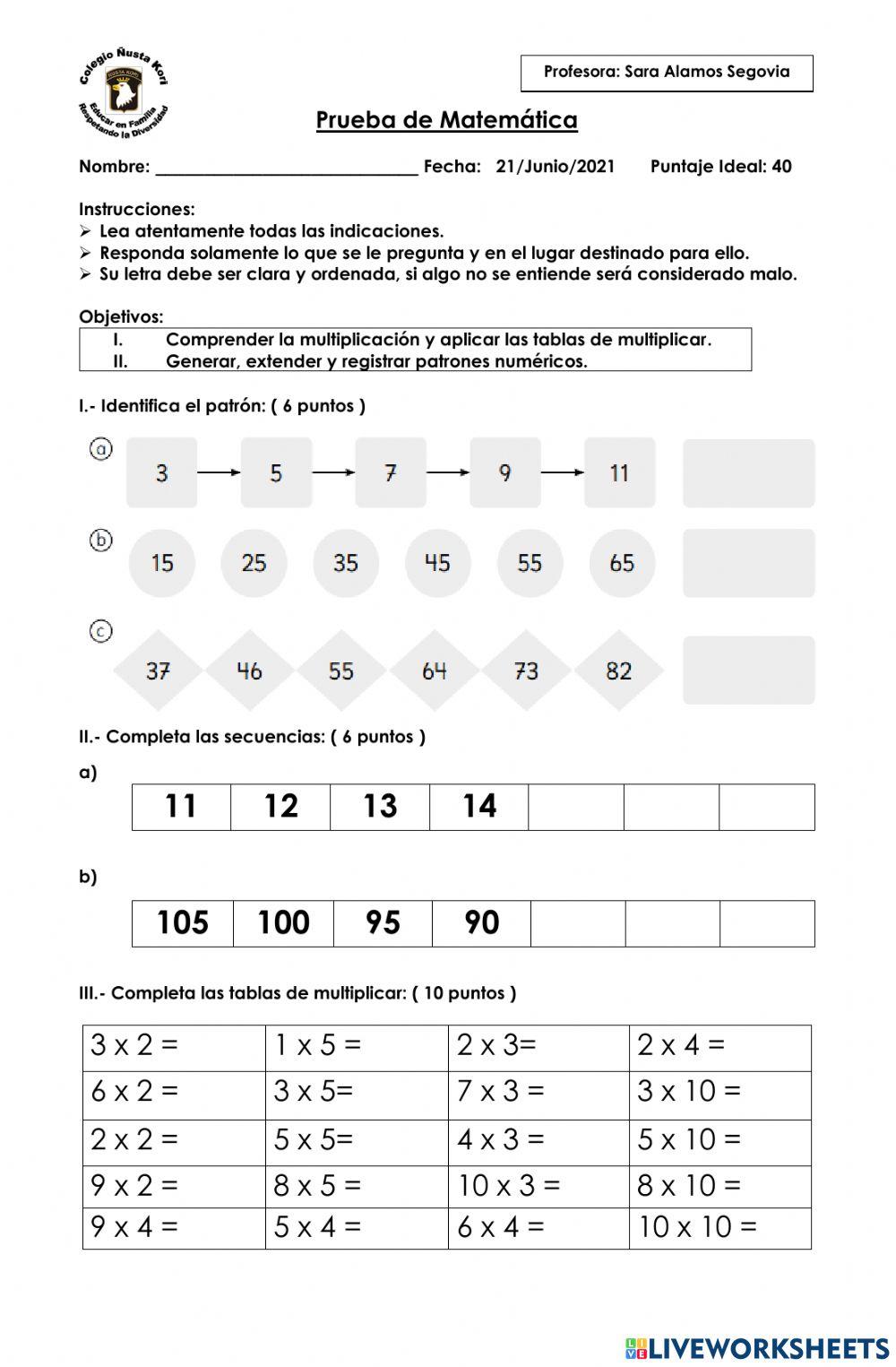 Evaluación de Matemáticas