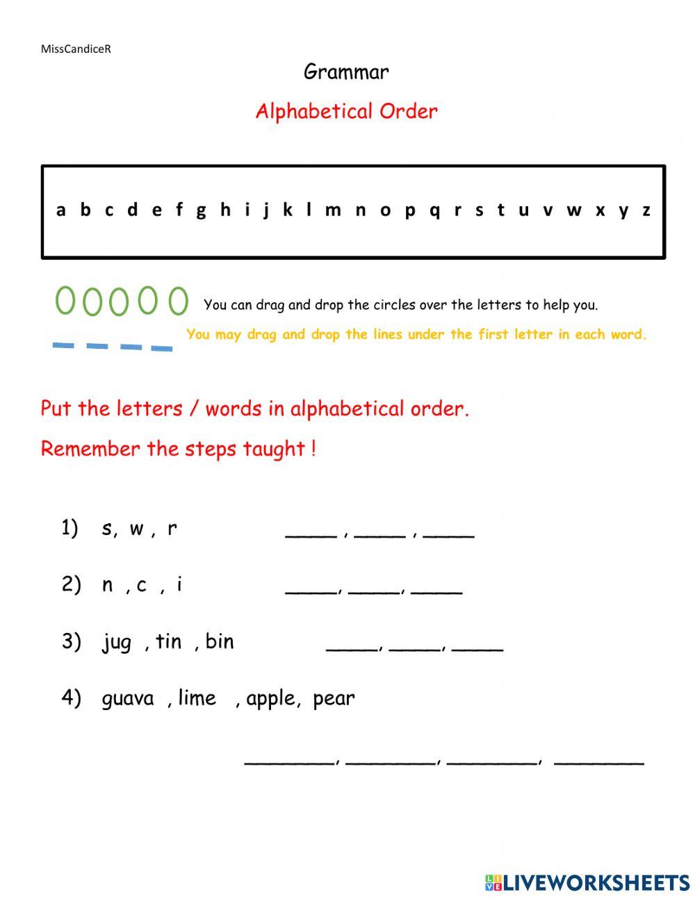 Alphabetical order Alphabetical order
