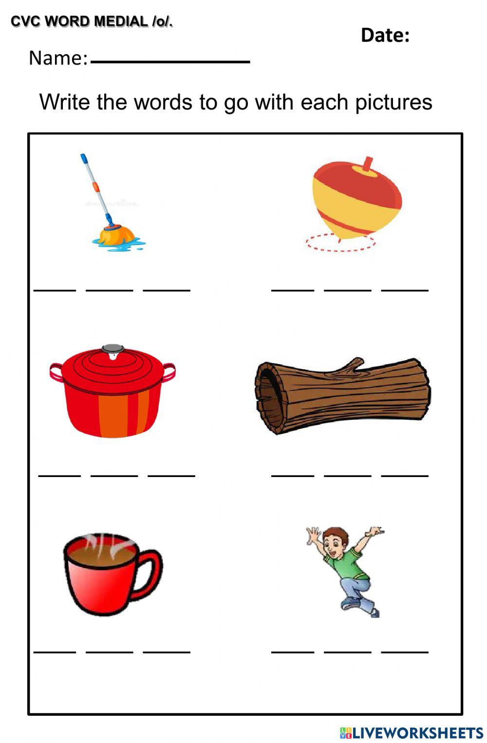 Cvc word with medial o worksheet Live Worksheets