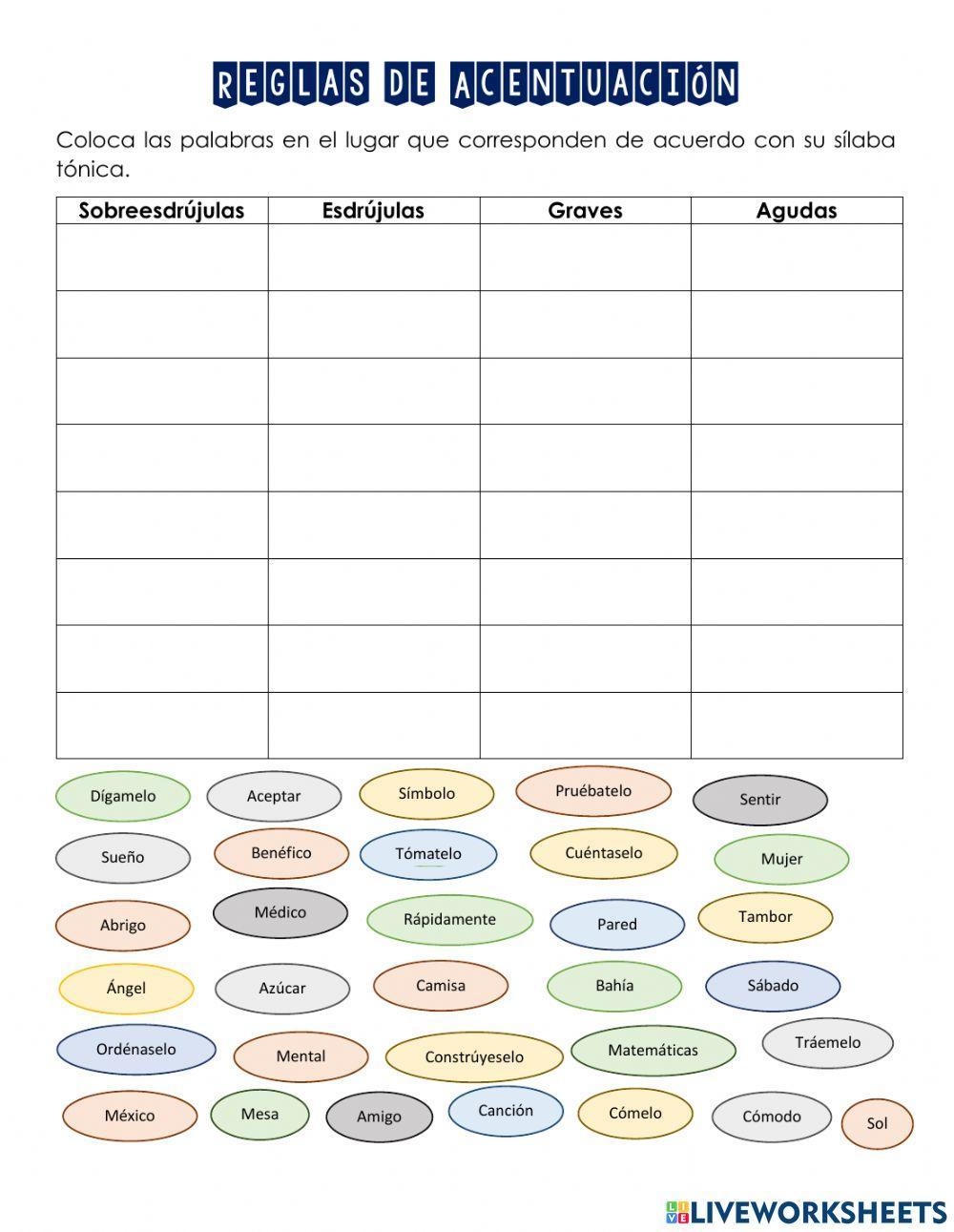 Tipos de palabr… | Free Interactive Worksheets | 1097550, image size:1000x1291
