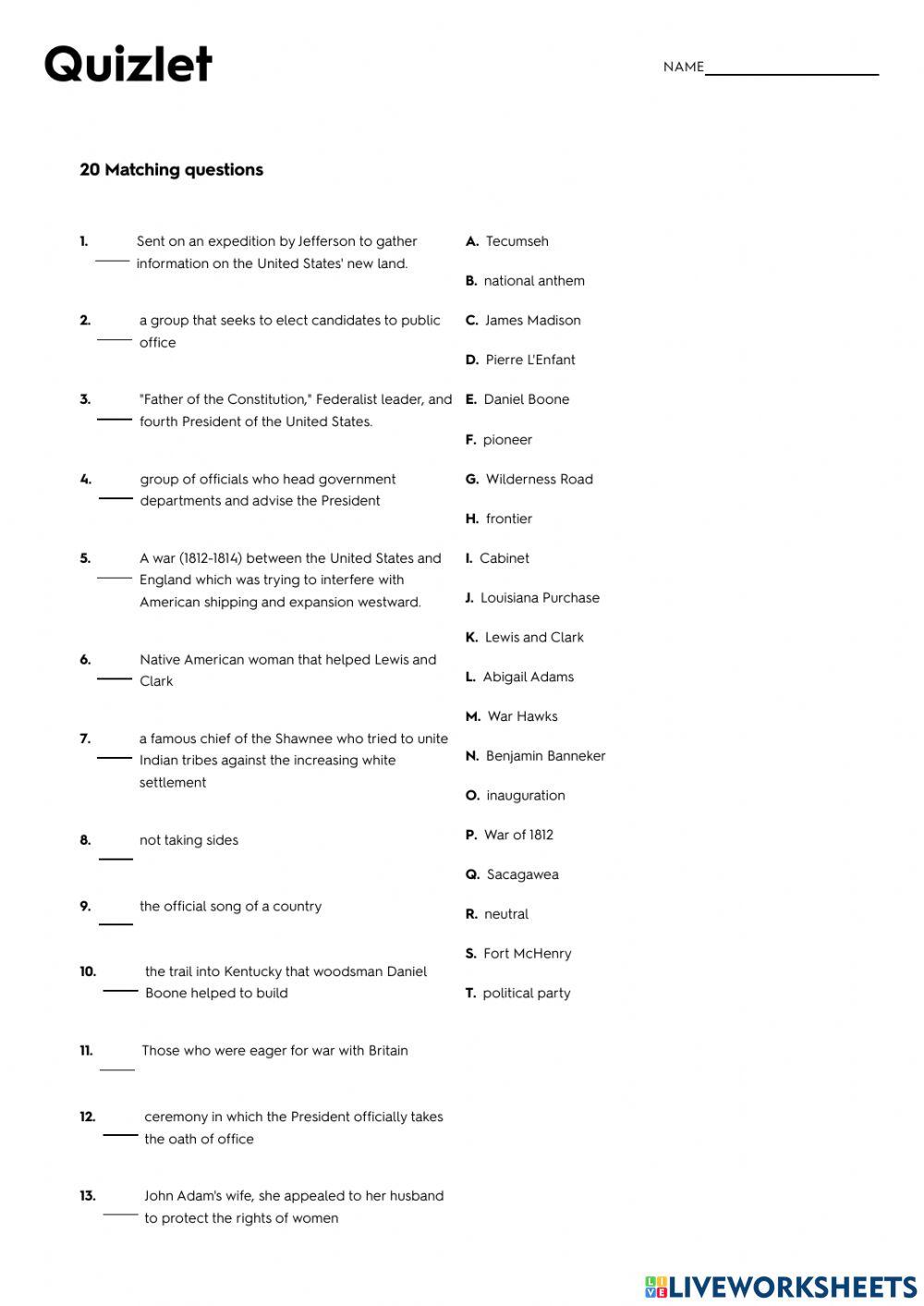 Chapter 11 Vocabulary Test worksheet Live Worksheets