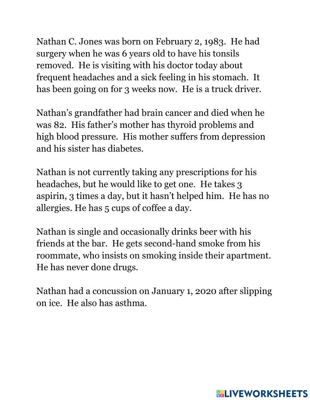 H, M1, L2B: Nathan Jones Health Form