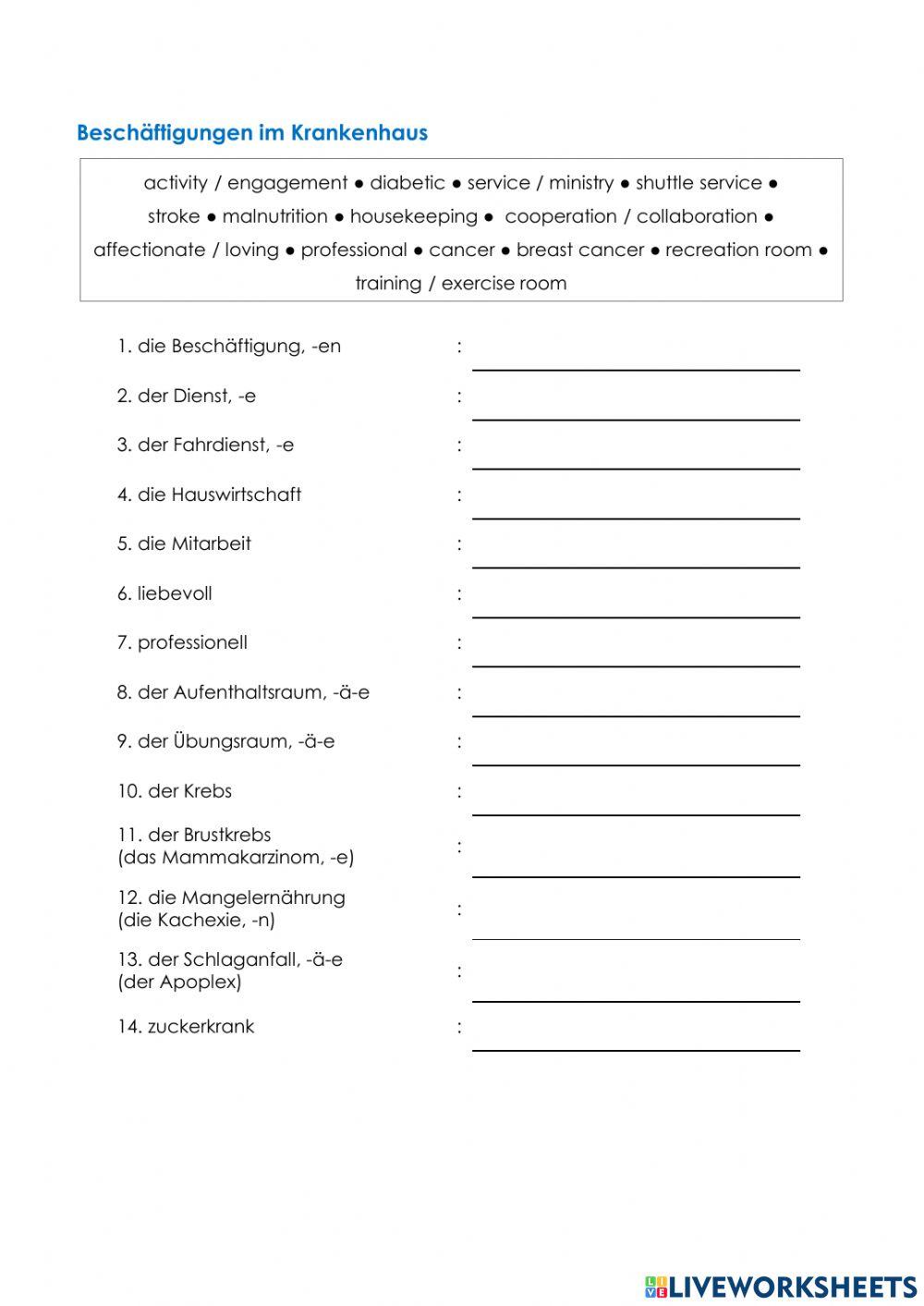 Pflege Wortschatz 06