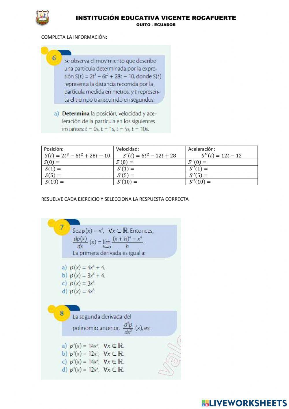 Derivas funciones polinomiales