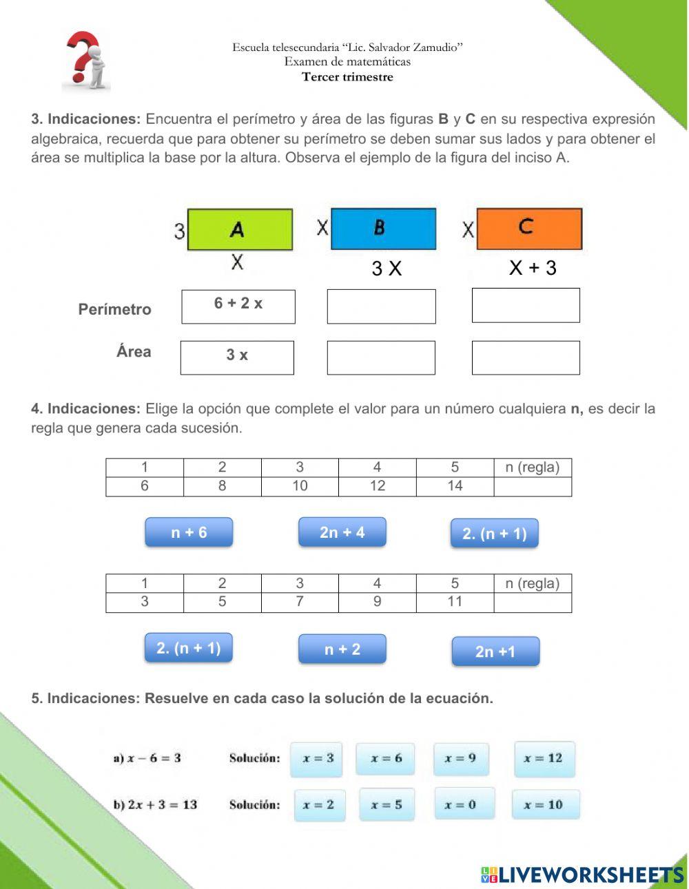 Expresiones algebraicas, sucesiones y ecuaciones