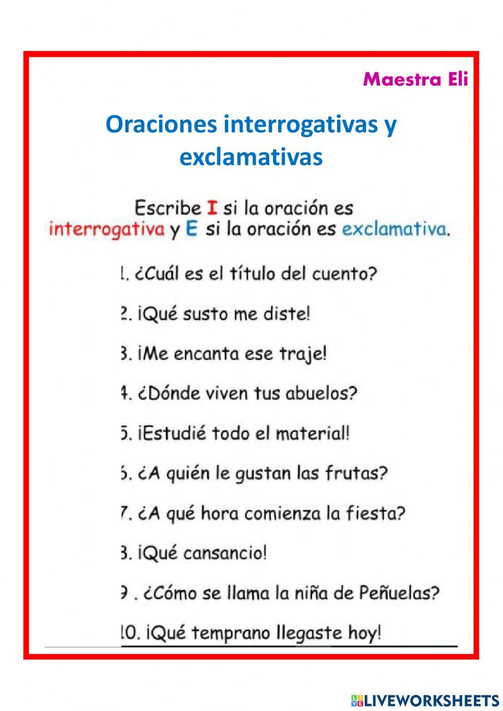 Oraciones interrogativas y exclamativas interactive exercise | Live ...