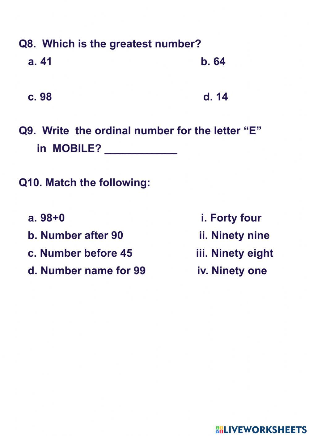 Maths bee practicework