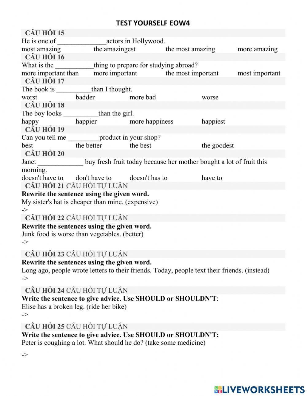 Test Yourself - EOW4