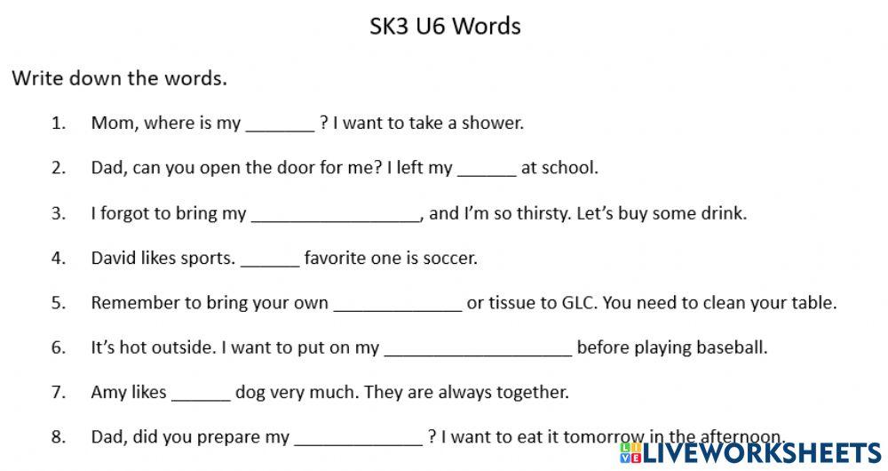 SK3 U6 words