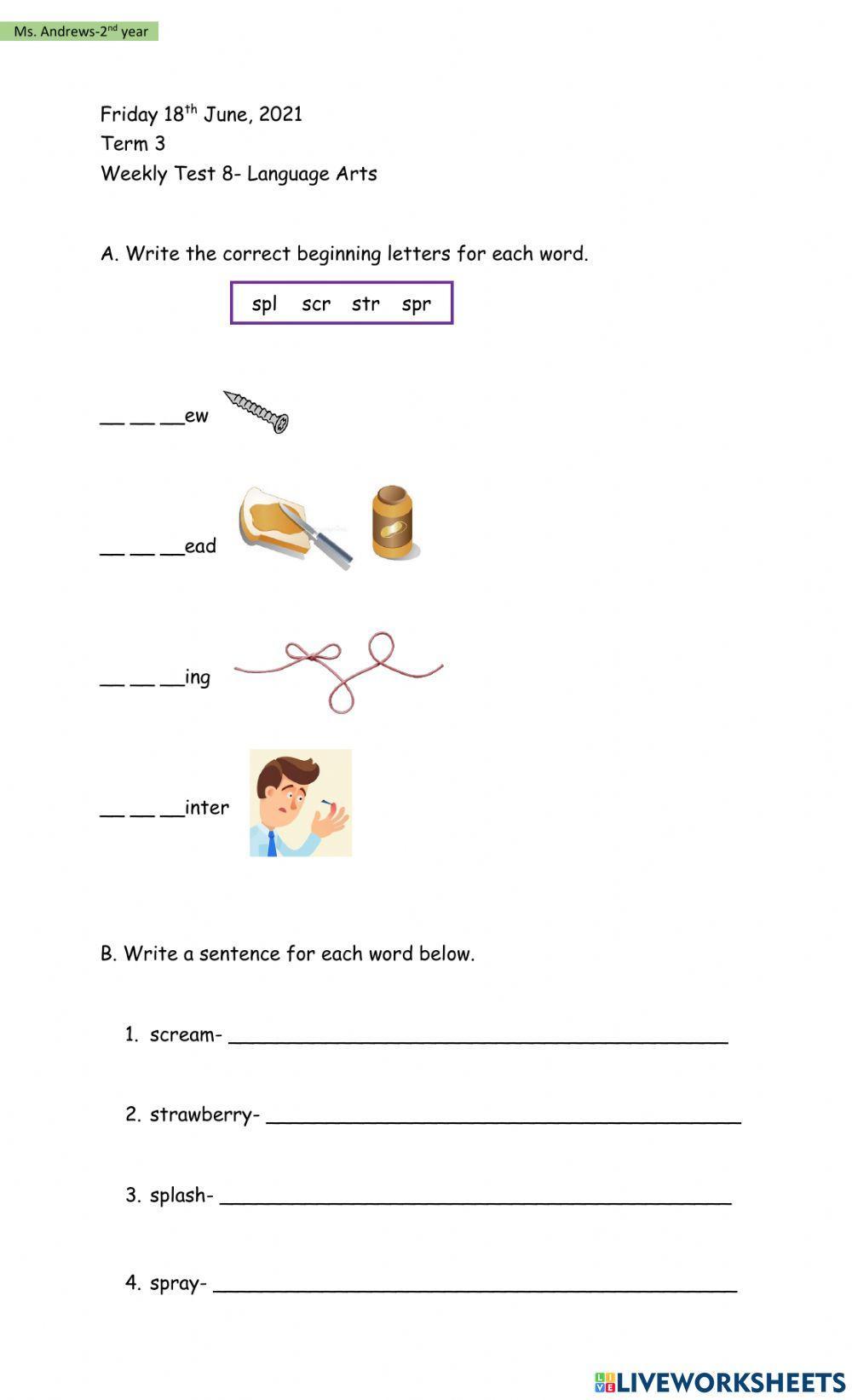 Term 3 Weekly Test 8- Language Arts