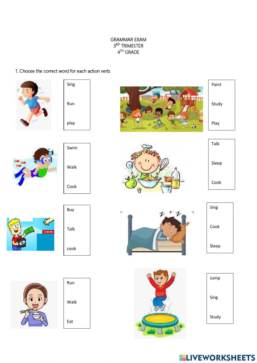 Grammar exam 4th grade.