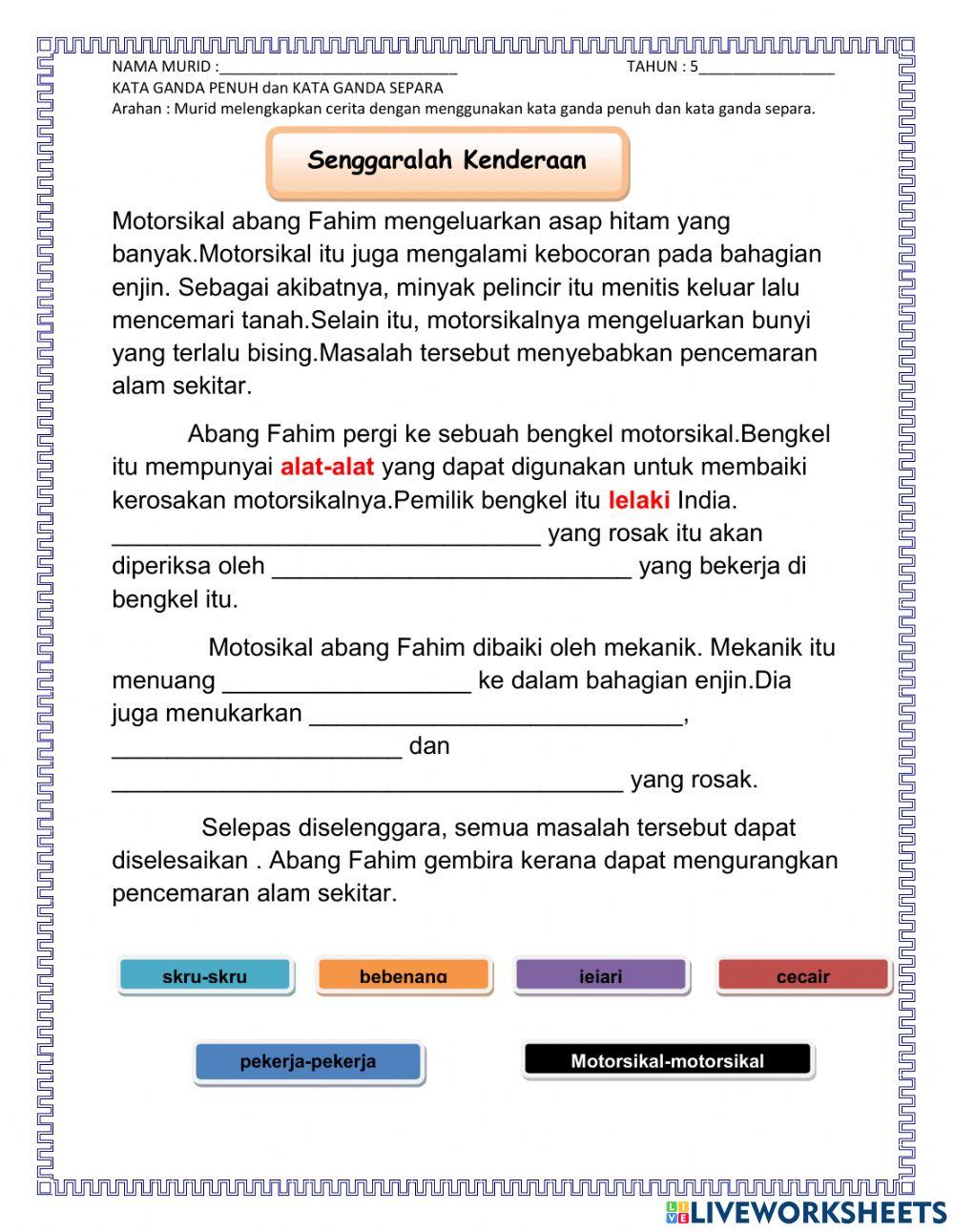 Senggaralah kenderaan- kata ganda penuh - kata ganda separa