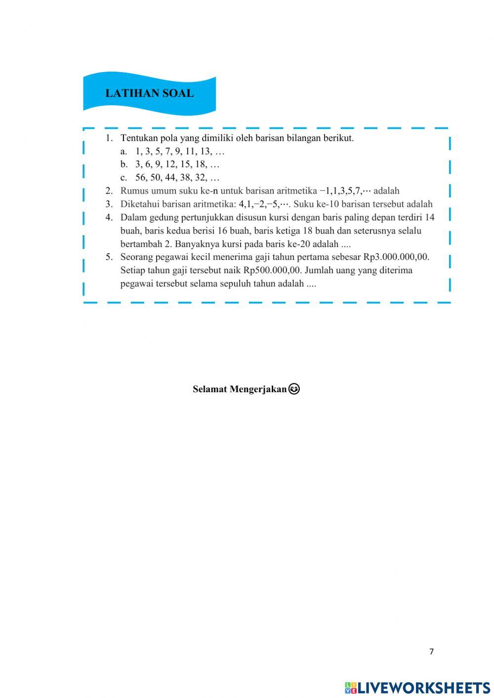 Pola Barisan dan Deret Aritmatika