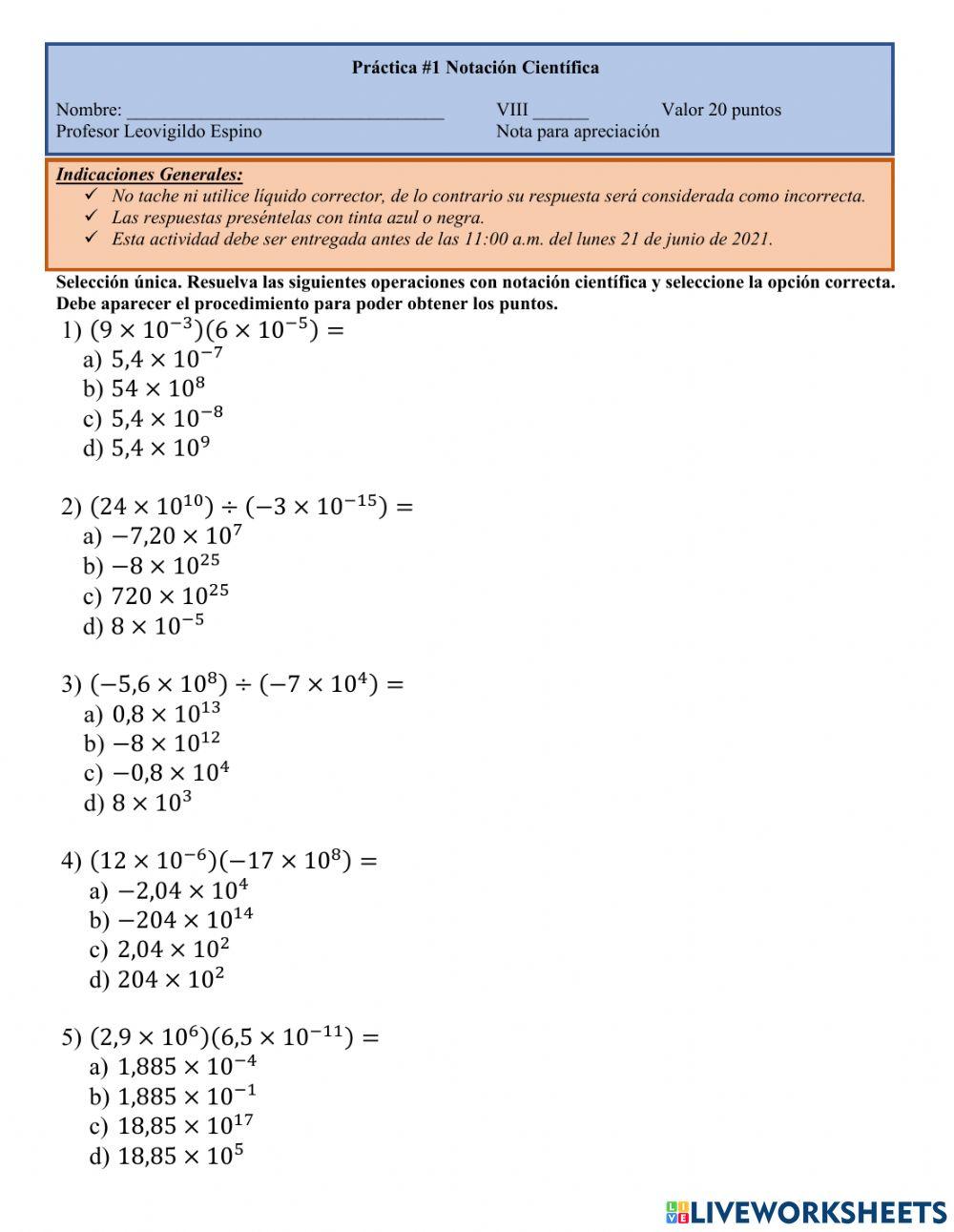 Práctica Notación Científica