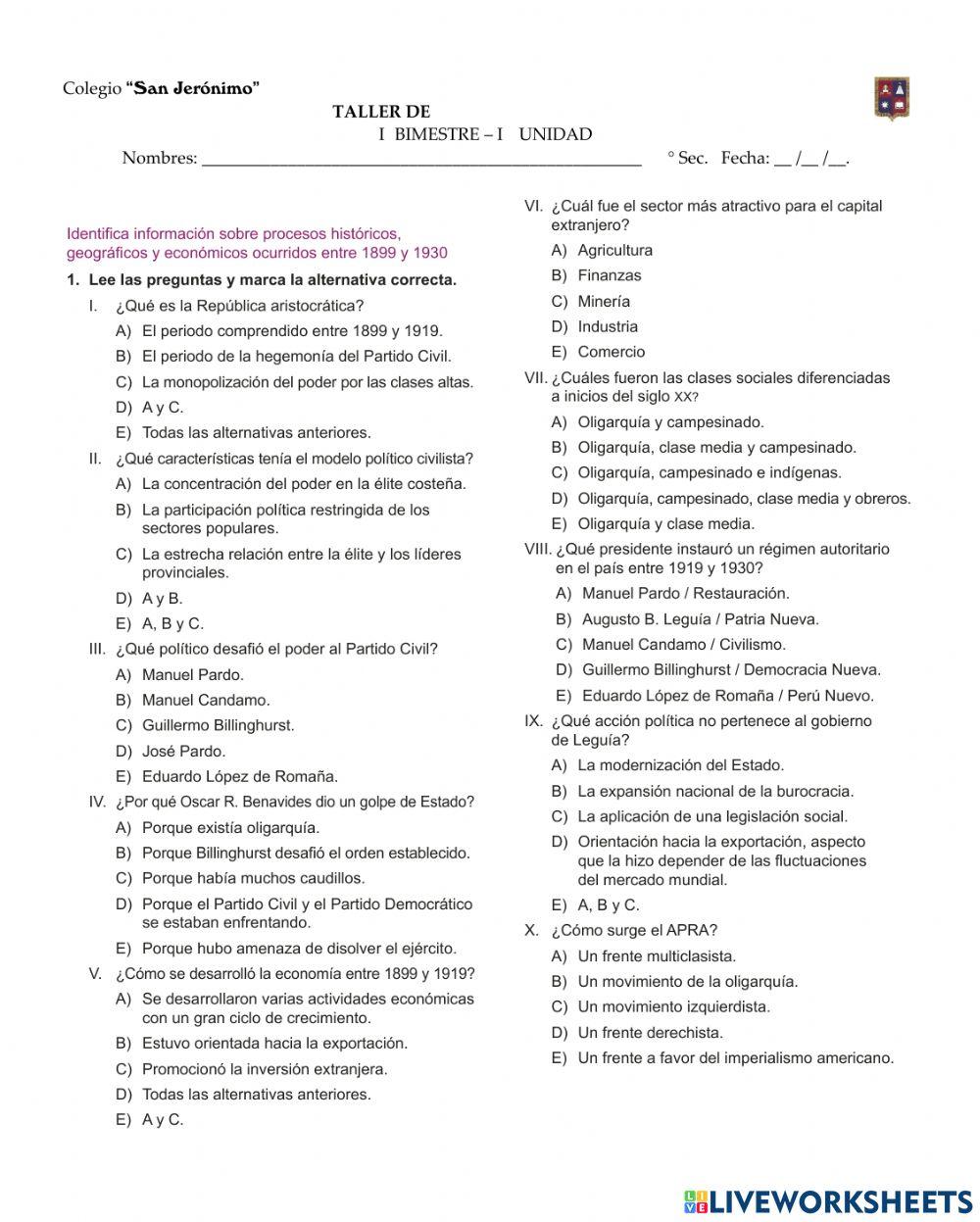 Procesos históricos, y económicos ocurridos entre 1899 y 1930