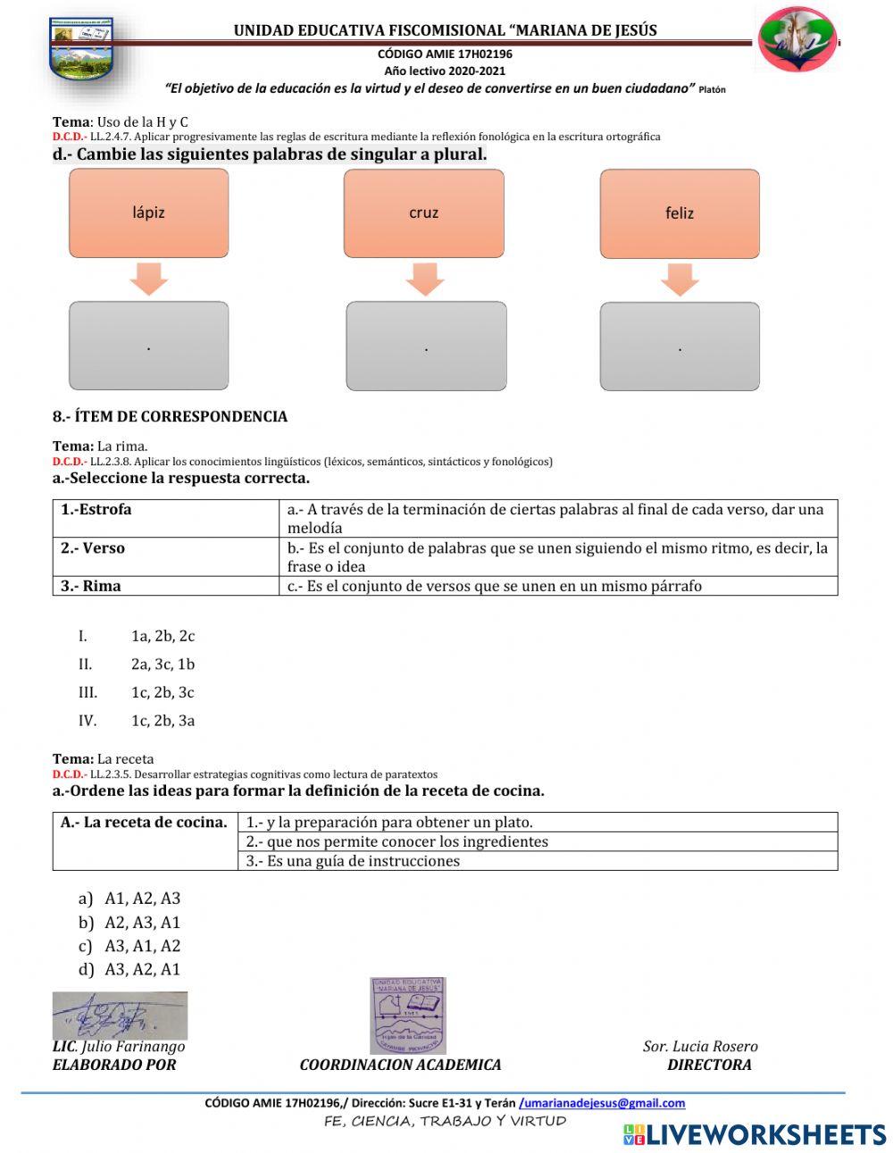 4 B LL - Evaluación Segundo Quimestre.