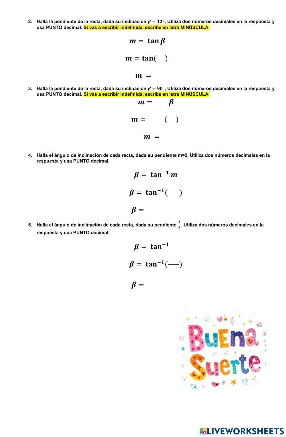 Pendiente de la recta y ángulo de inclinación