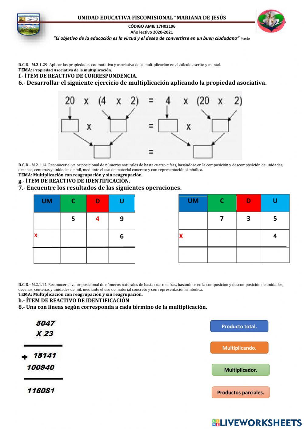 Evaluación de Matemática Cuarto A Q, II-P, II