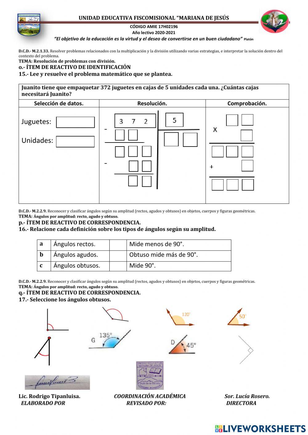 Evaluación de Matemática Cuarto C- Q, II-P, II