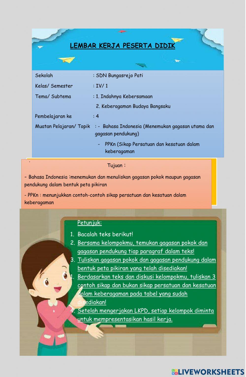 LKPD Kelas 4 Tema 1 Subtema 1 Pembelajaran 4