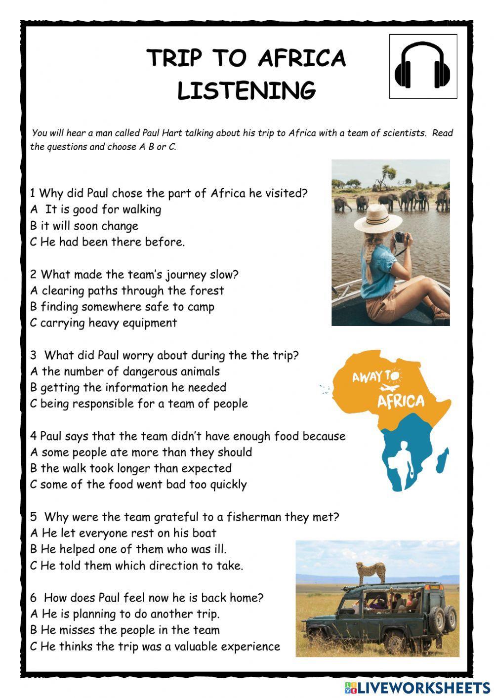 Trip to Africa PET Listening