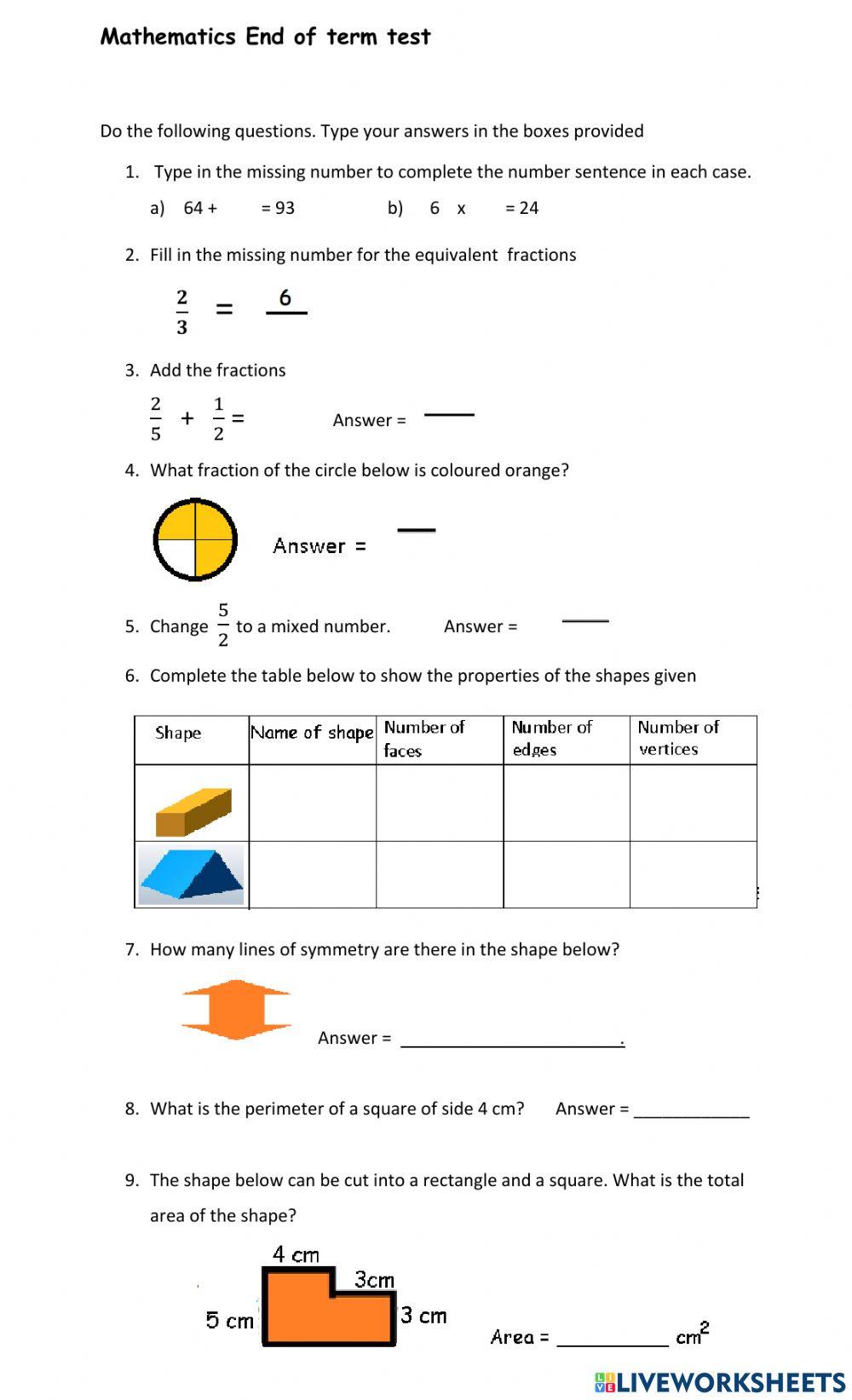 Mathematics - Drill and Practice worksheet | Live Worksheets