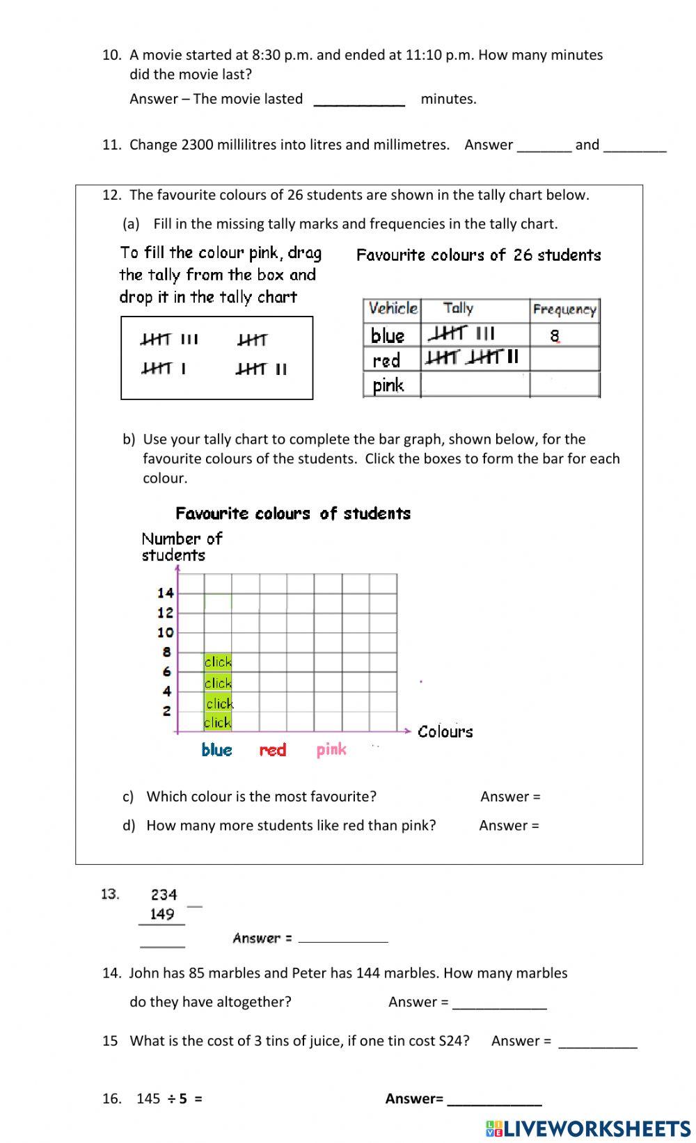 Mathematics - Drill and Practice worksheet | Live Worksheets
