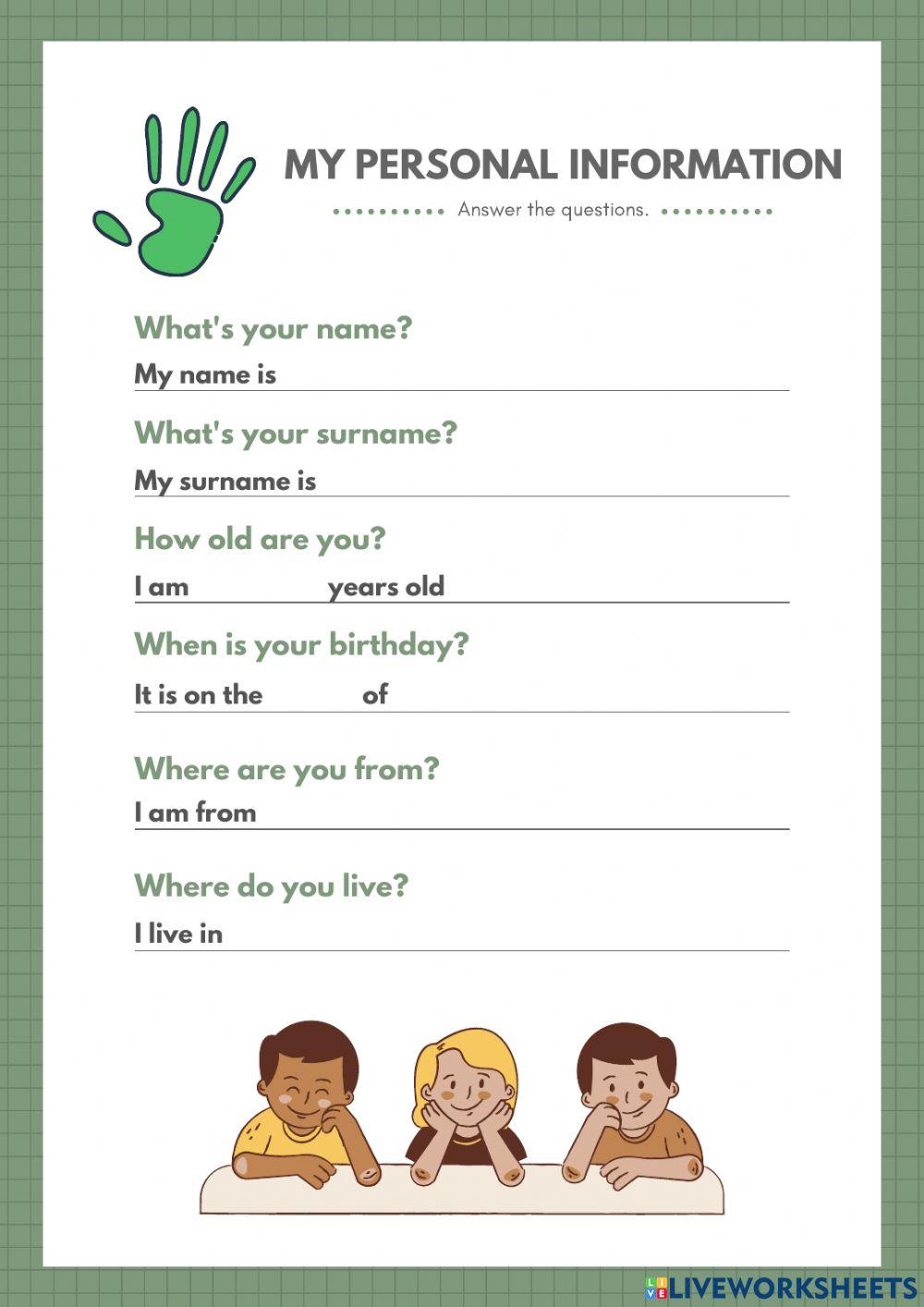My personal information | LiveWorksheets | 1100136