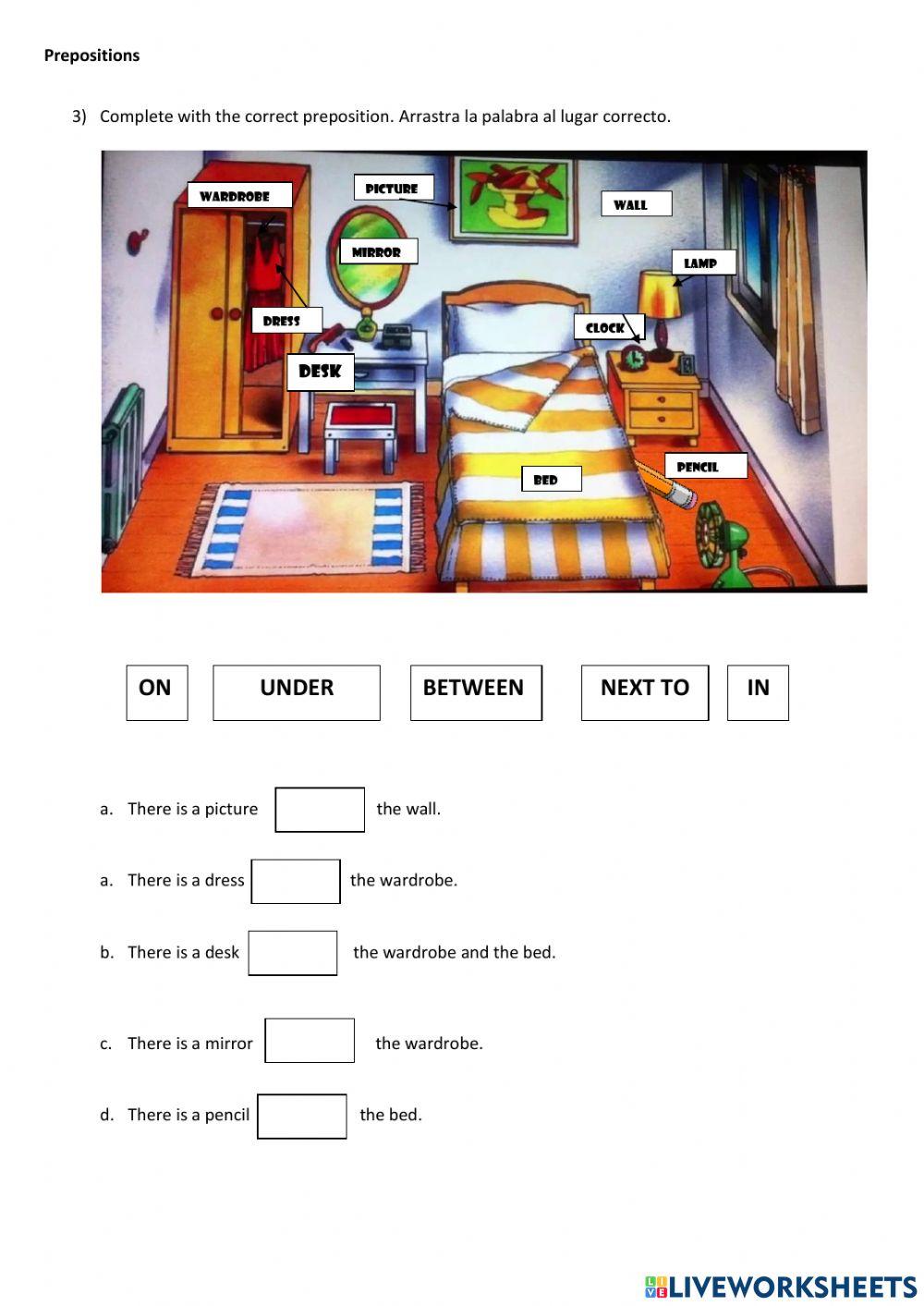 Prepositions, there is- are, modal verb CAN