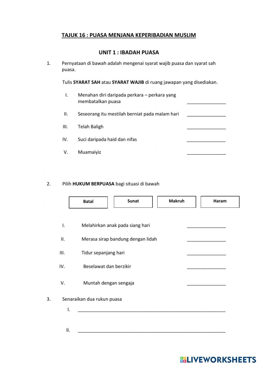 PUASA BENTENG DIRI tingkatan 2