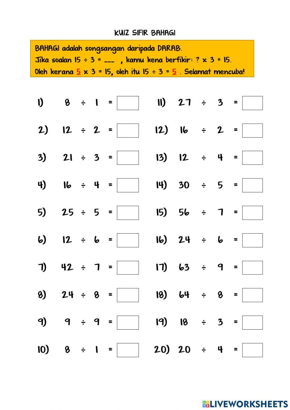 Matematik Tahun 3 (Kuiz Bahagi)