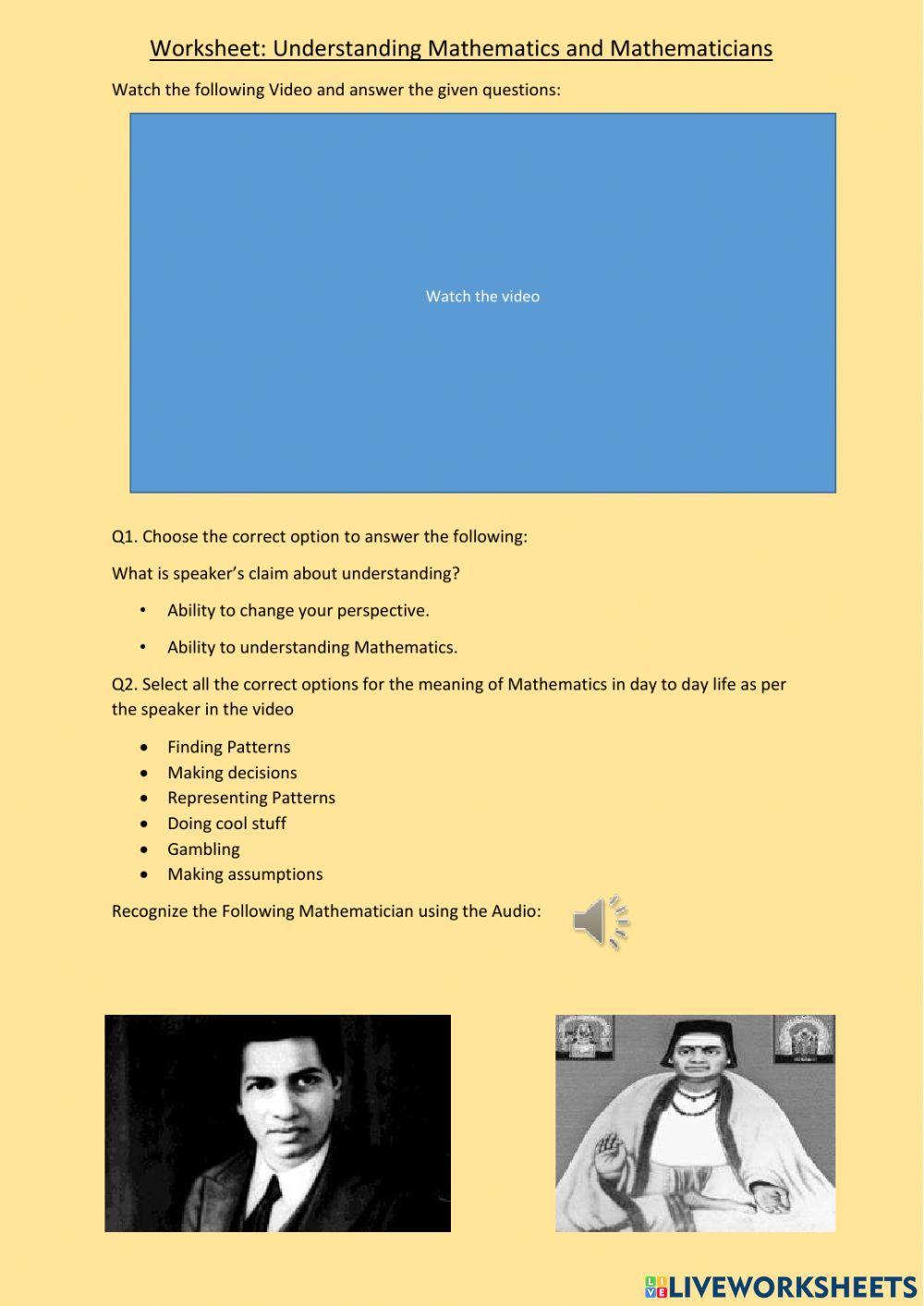 Understanding mathematics online exercise for live worksheets