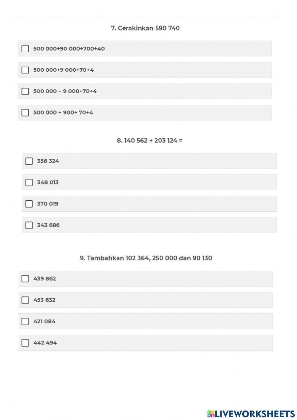 Ujian penilaian matematik tahun 5 bahagian 1