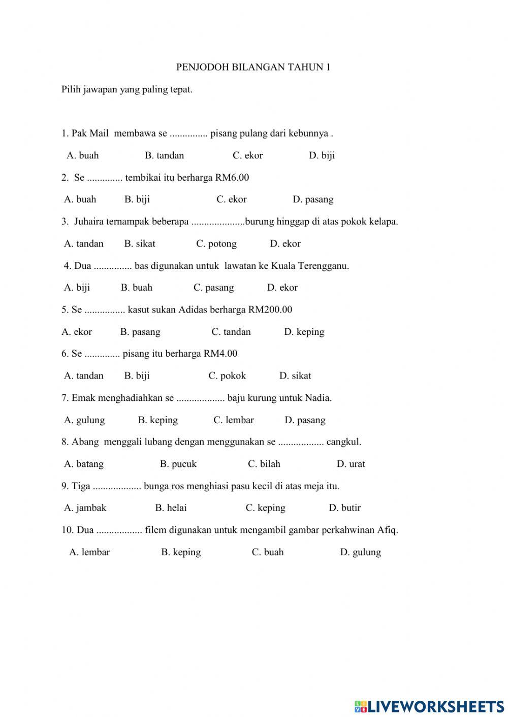 Penjodoh bilangan tahun 1