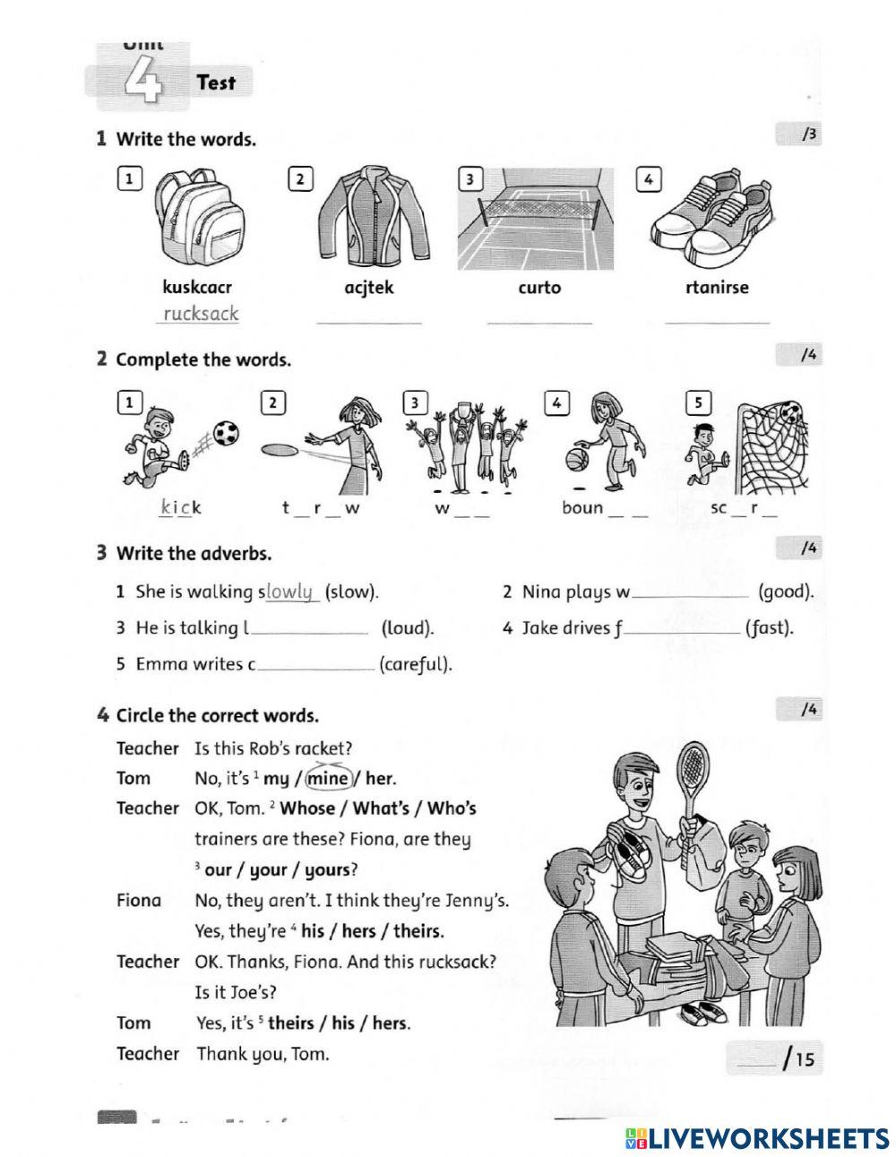 Family and friend 4 unit 4 test online exercise for live