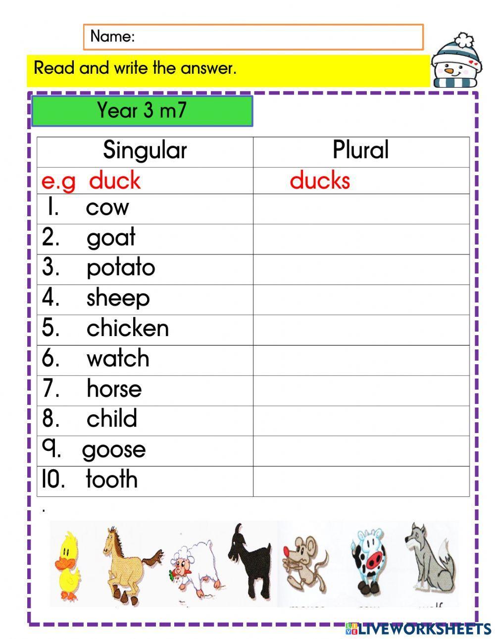 Singular And Plural Nouns Interactive Exercise For Year 3 Live Worksheets