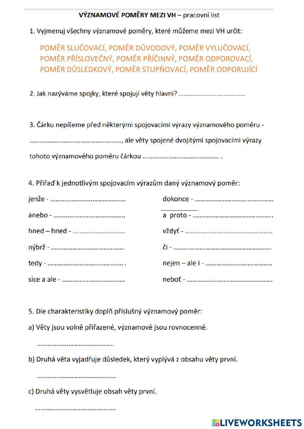 Významové poměry mezi VH