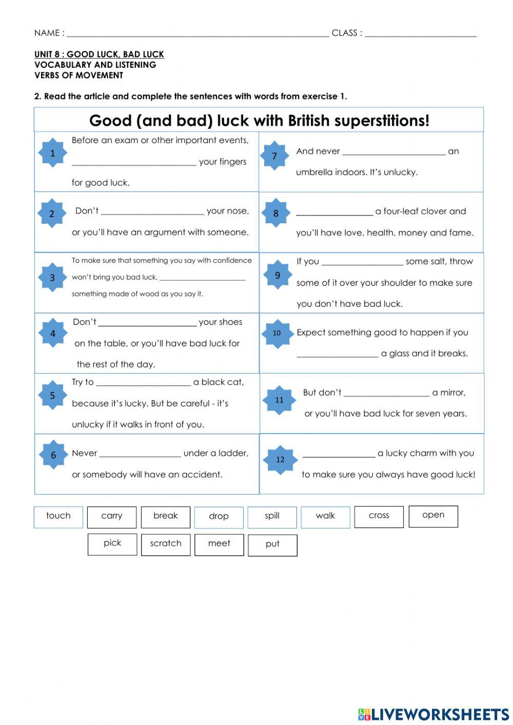 Unit 8: Good Luck and Bad Luck