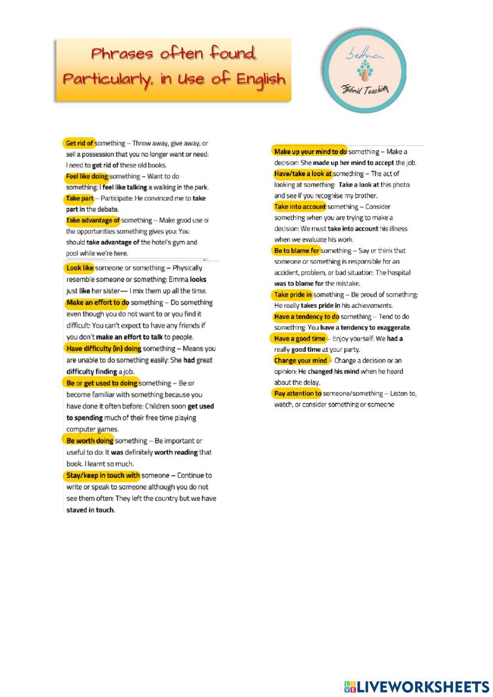 Phrases often found, Particularly, in Use of English