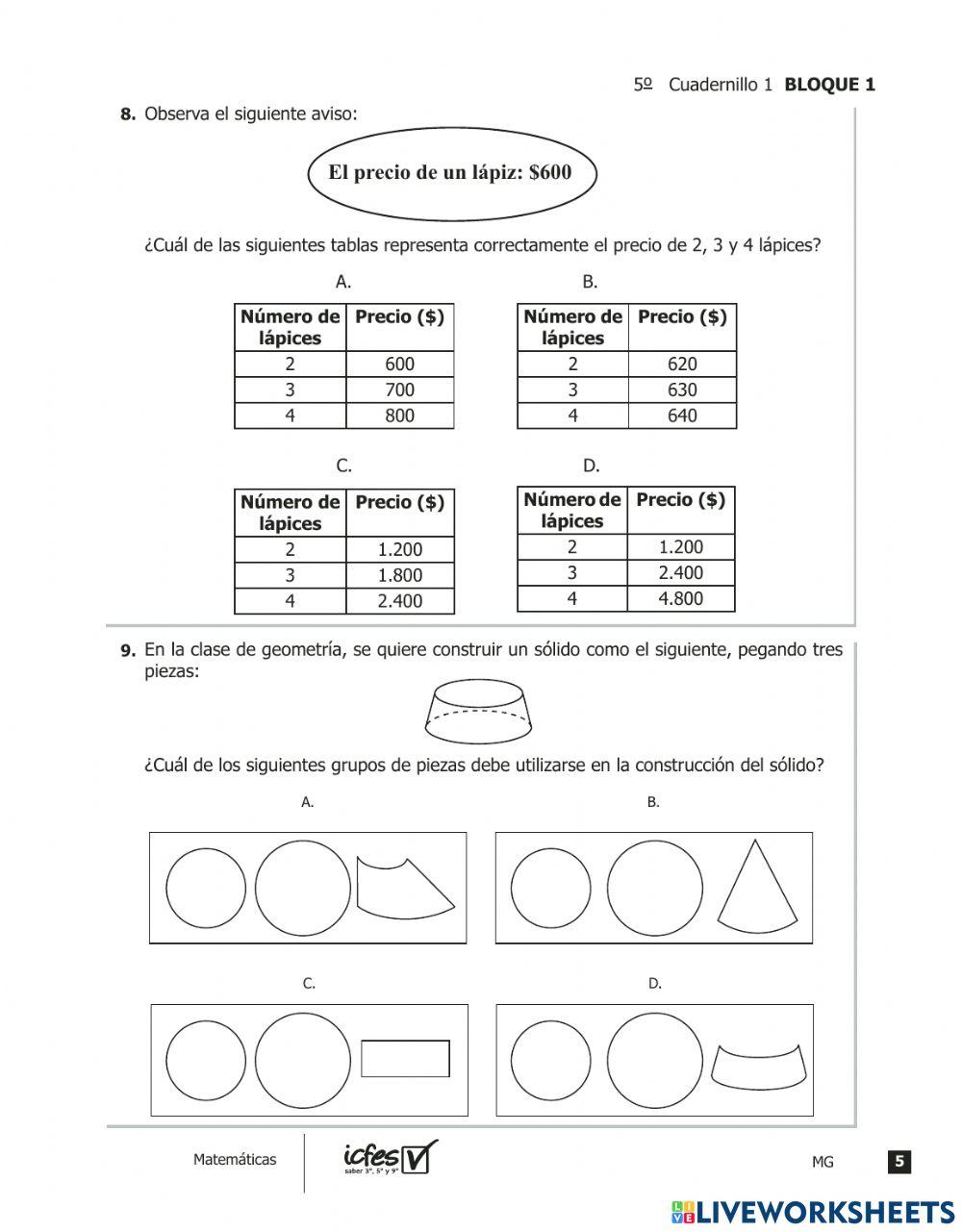 Prueba icfes de matemáticas 2
