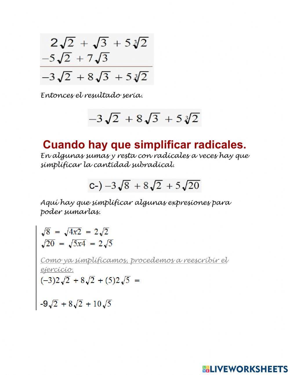 Suma y resta de radicales