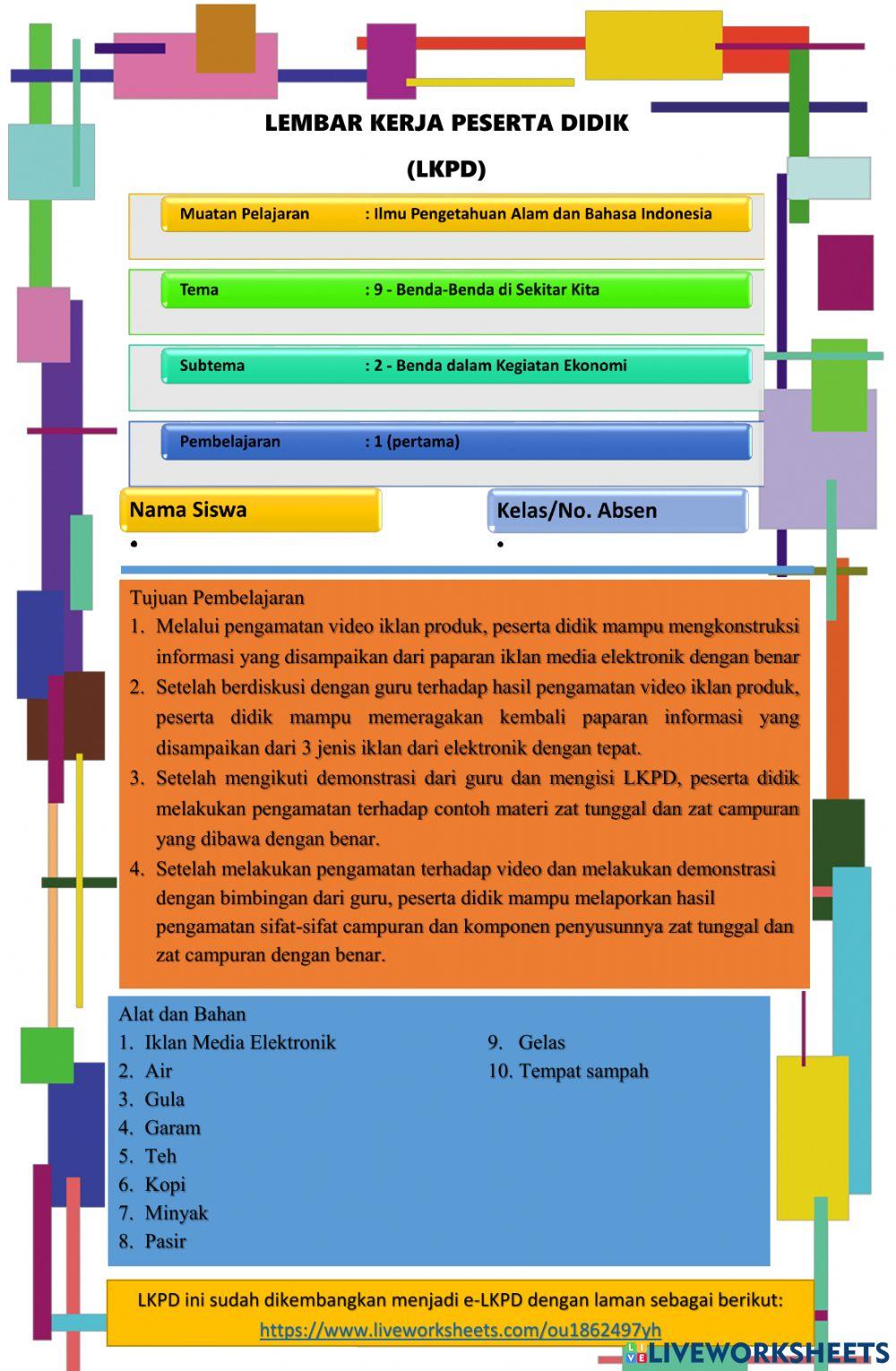 LKPD Kelas 5 - Tema 9 Subtema 2 Pembelajaran 1