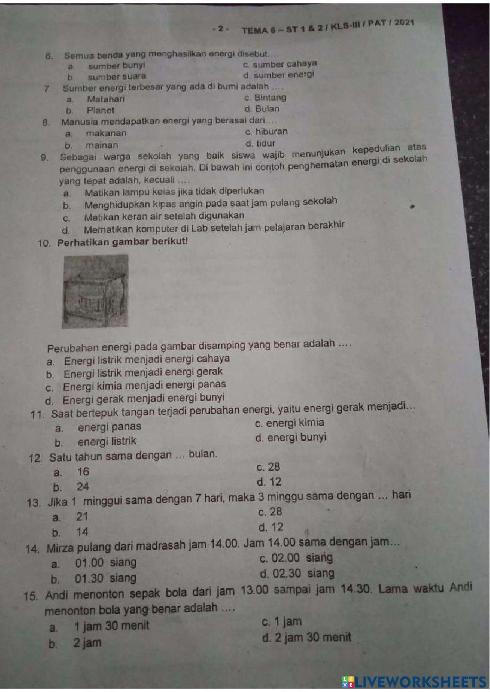 PAT tematik tema 6 subtema 1&2